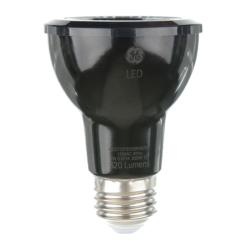 GE 93349 7 Watt PAR20 LED 2700K 120V 500 Lumen 80 CRI Medium (E26) Base Black Dimmable 20 Degree Spot Bulb (LED7DP203B827/20)