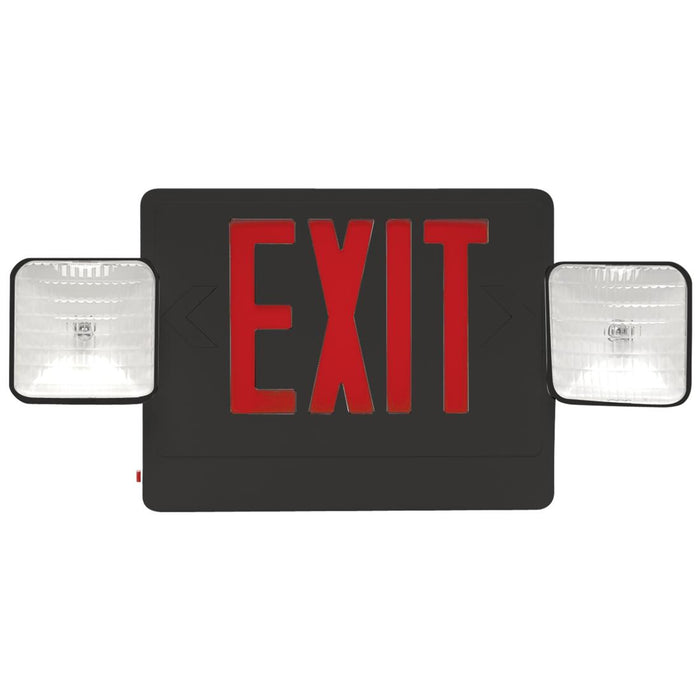 Best Lighting Products LED Double Faced Black Exit/Emergency Combo with Red Letters - Incandescent Lamp Heads and Battery Backup (CXTEU2RB)