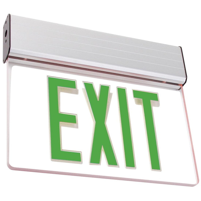 Best Lighting Products LED Single Faced Clear Edge Lit Exit Sign with Green Letters - Battery Backup (ELXTEU1GCAEM)
