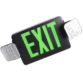Best Lighting Products LED Double Faced Black Exit/Emergency Combo with Green Letters - LED Lamp Heads and Battery Backup (LEDCXTEU2GB)