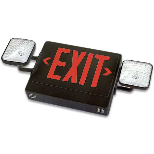 Best Lighting Products LED Exit/Emergency Combo Fixture Black With Red Lettering 120V/277V Remote Capable LED Heads (LEDCXTEU2RB-RC)