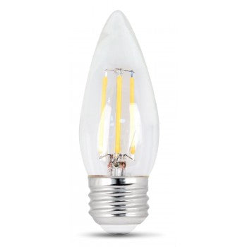 Feit Electric Filament LED, 40 Watt Equivalent, Dimmable, Torpedo Tip, Medium Base, Clear, Decorative Bulb, 300 Lumen, 2700K Bulb, 2 Pack (BPETC40/827/LED/2)