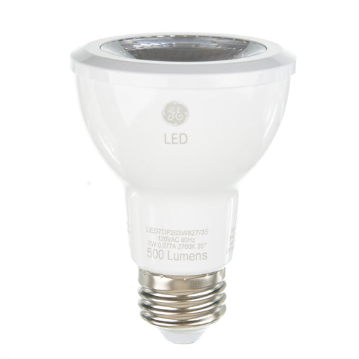 GE 93362 PAR20 LED 7W 500 Lumens 80 CRI Screw-In Medium Dimmable Indoor Spotlight (LED7DP203W827/35)
