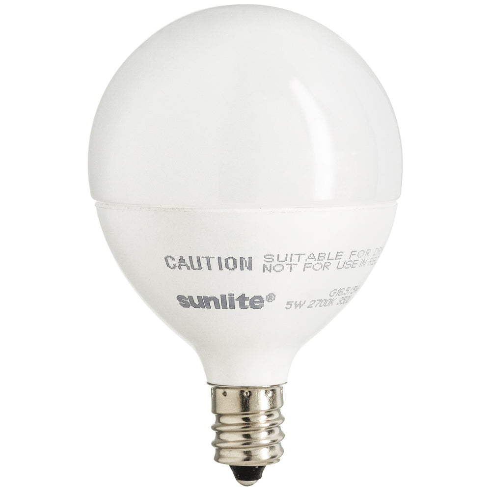 Sunlite G16.5/LED/5W/D/E12/FR/ES/27K LED 2700K 120V 5 Watts 350 Lumens Globe G16.5 Candelabra (E12) Dimmable (80651-SU)